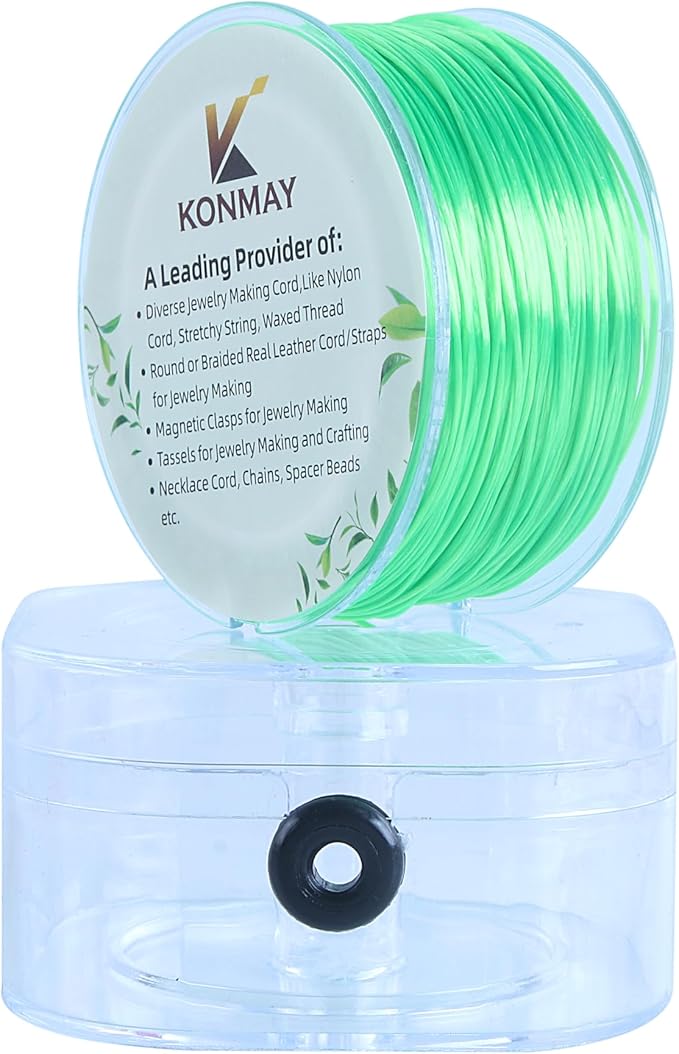 KONMAY 1 Rolls 0.8mm Flat Stretchy Bracelet Strings with Organizing Case, 90 Yards Mint Crystal Elastic Thread Cord for Jewelry Bracelets Making and Beading