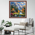 Dimensean Counted Cross Stitch Kit for Beginners, 11CT Unprinted Cross-Stitch Kit Easy Patterns Needlepoint Kit Cross Stitching Embroidery Kit Supplies-Home Under The Snow Mountain 18x18 inch