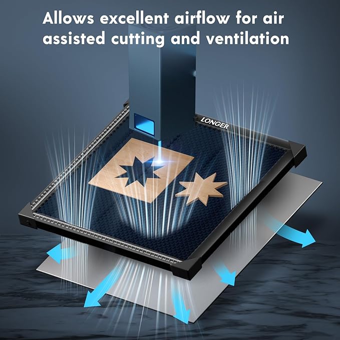 Longer RAY5 20000mW Laser Engraver with Air Assist Kit, Rotary Roller, 16 Pcs Raiser, Camera Kits and Honeycomb Panel 440 * 440mm, DIY, Cutting Tool for Metal Coloring, Acrylic, Wood, Class 4.