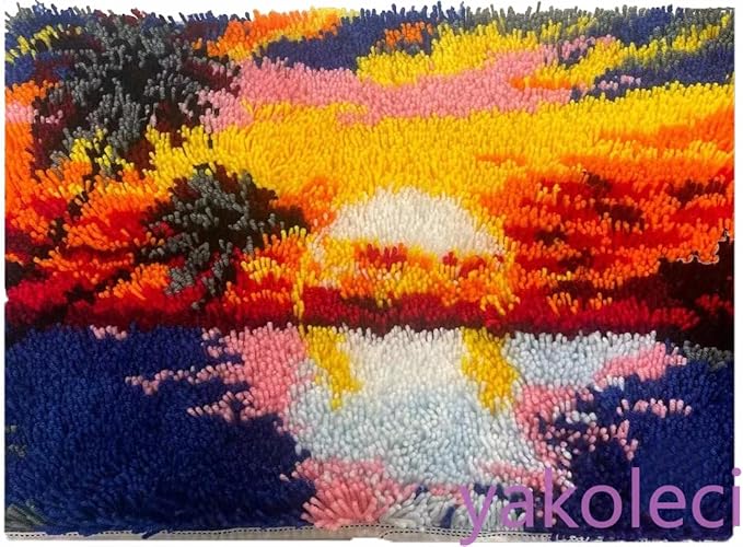 YAKOLECI Latch Hook Kits for Adults, Color Printed DIY Rug Crafts Arts Carpet for Home Decoration Festival Gift (Sunrise)