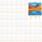 40 Pack Mini Canvas and Easel Set for Painting Canvas Panels with 5.9 Inch Wooden Easels for Oil Acrylic Painting Birthday Baby Shower Back to School Party Favors (4 x 4 Inch)