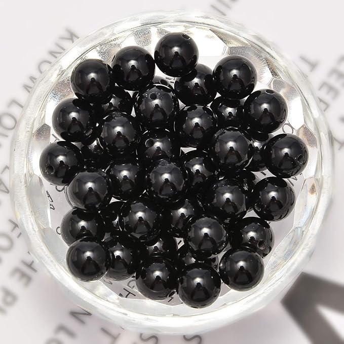 NCB 100pcs Original Natural Stone Beads Gemstone Round Loose Beads 6mm 8mm 10mm (Black Onyx Agate, 10mm 100Beads)
