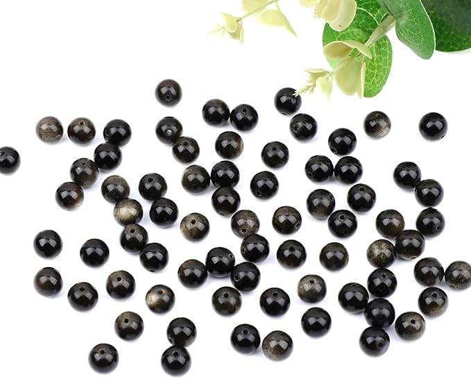 Natural Stone Beads Golden Obsidian Round Beads Round Genuine Stone Beading Loose Gemstone Hole Size 1mm DIY Charm Smooth Beads for Bracelets Necklaces Earrings 6mm 200pcs (Golden Obsidian 6mm)