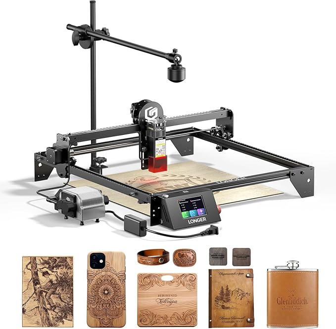 LONGER RAY5 5W Laser Engraver with Air Assist & LightBurn Camera, Auto Positioning & Capture, High-Precision Laser Cutter for Wood, Metal, Acrylic, Tumblers & Cylindrical Objects