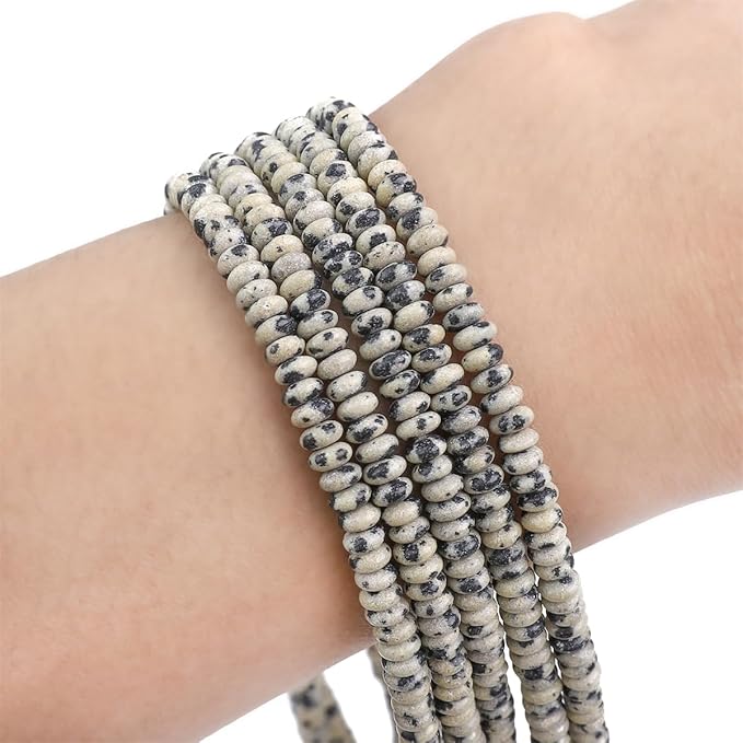 Natural Dalmatian Stone Spacer Beads Caps Rondelle Disk Loose Beads for Beading Jewelry Making 4mmx2mm 38cm