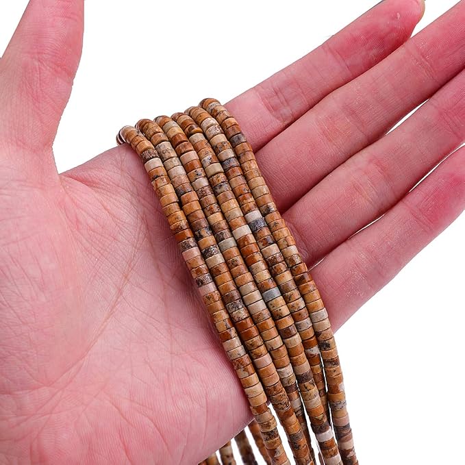 Natural Brown Picture Jasper Spacer Beads Caps Loose Semi Gemstone for Beading Jewelry Making 4mmx2mm 38cm