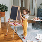 Double Sided Foldable Easel for Kids Adjustable Height Wooden Art Station with Paper Roll and Accessories Ideal Gift for Toddlers Boys Girls Ages 3 4 5 6 7 8 Years Old
