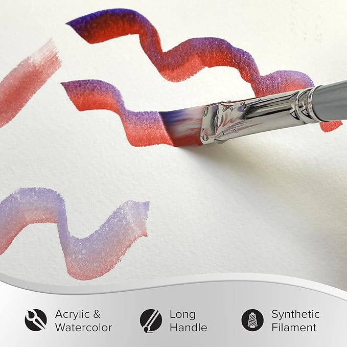 Silver Brush Limited SW-1587S Silverwhite Short Handle Angle Brushes with Soft Synthetic Taklon, 5pc Premium Artist Painting Bundle for Acrylics, Watercolor, Gauche, Ink, Dye, Craft Paint, & Tempera