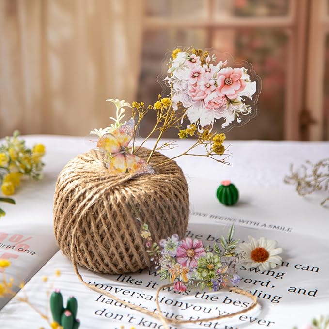 TIAMECH Misty Weaving Flowers PET Stickers - 60 Pcs Dawn Dream & Floral Lace Spring Blossom Design, Waterproof Sticker for Journaling & Scrapbooking, Junk Journal Supplies, Ephemera & DIY Crafts