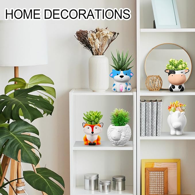 Hushee 12 Sets DIY Ceramic Succulent Pots Ready to Paint Animal Planters Unpainted Plant Flower Pots Bulk with Drainage Hole and Bisque Paint for Kids Adults Craft Christmas