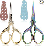 BIHRTC 2 Pairs 3.6 Inch Sewing Scissors with Leather Cover - Stainless Steel Sharp Tip Needlepoint Scissors for Sewing, Crafting, Art Work & Threading