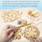 Noocro Crochet Kit for Intermediate or Advanced Levels, Complete Craft Kit for a Floral Daisy Shawl with Step by Step Video Tutorials Detailed Instructions, Perfect Holiday Gift or DIY Project (Khaki)