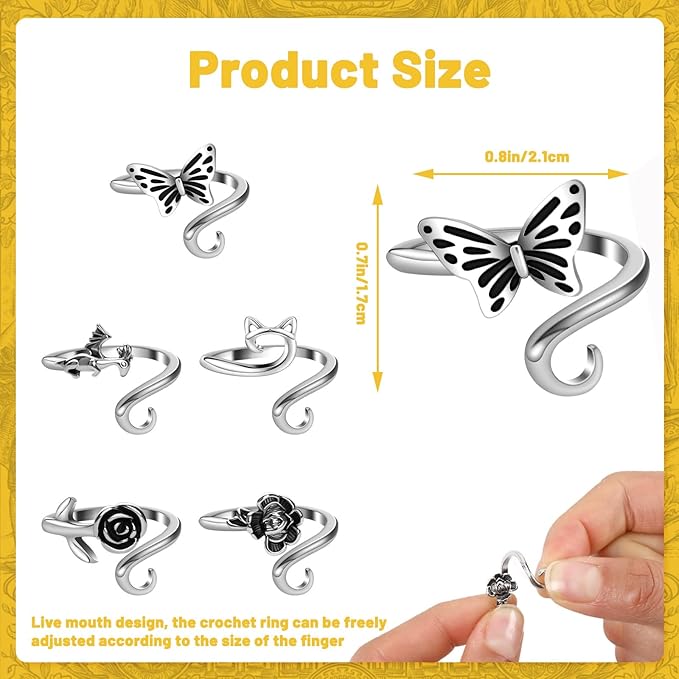 MARFOREVER 5 Pcs Crochet Rings for Crocheting, Adjustable Crochet Tension Rings for Finger, Yarn Guide Accessories for Crocheters Knitters Mother Grandma Gifts with Box