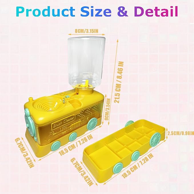 Paint Brush Cleaner with Paint Tray, Water Circulation Brush Rinser with Brush Holder, Watercolor/Oil and Water-Based Paint Brush Cleaner Tool, 400ml Capacity, Train Design, Gift for Artist Beginners