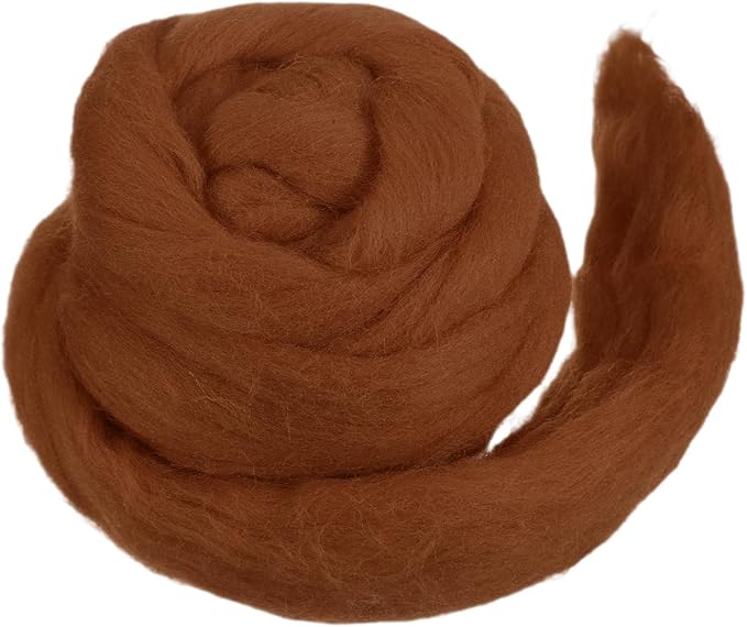 MECCANIXITY Wool Roving Yarn Soft Felting Wool 50g/1.76oz Pure Chunky Roving Yarn for Needle Felting Knitting Blanket Spinning Weaving Art DIY Craft Dark Brown