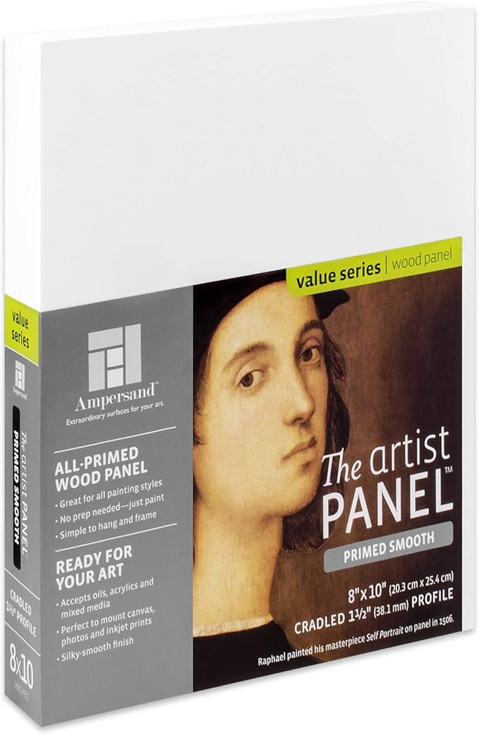Ampersand Art Supply Wood Gesso Artist Painting Panel: Primed Smooth, 8" x 10", 1-1/2" Cradled Profile