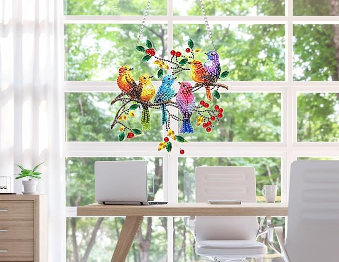 Spring Birds Diamond Painting Kits for Adults, DIY Pendant Diamond Art Kits for Beginners, 5D Special Shape Full Drill Hanging Diamond Gem Art Painting Kits for Window Suncatchers for Home Wall Decor