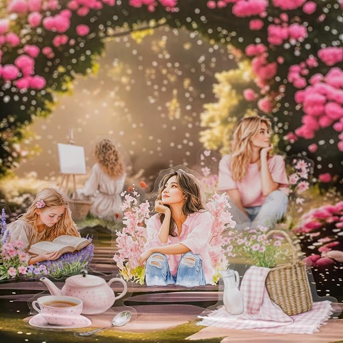 TIAMECH Romantic Trip to Garden PET Stickers - 120 Pcs Flower Pinking Dream Cherry Girls Design, Waterproof Sticker for Journaling & Scrapbooking, Junk Journal Supplies, Ephemera & DIY Crafts