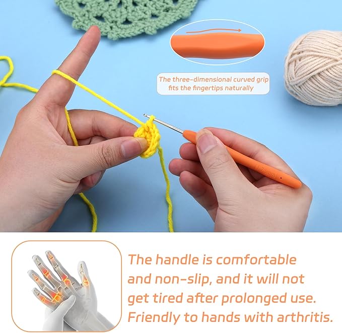 1.75 mm Crochet Hook, Ergonomic Handle for Arthritic Hands, Extra Long  Knitting Needles for Beginners and Crocheting Yarn (1.75 mm)