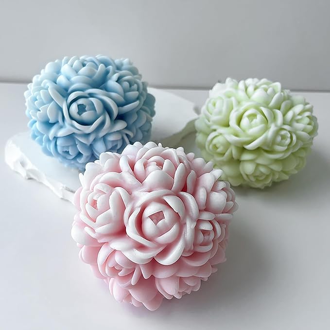 Ball Rose Candle Molds 3D Round Flower Resin Mold - Resin Casting Silicone Molds for Home Decor & Candle Making Wave Spiral Mold