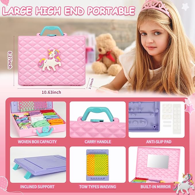 Friendship Bracelet Making Kit Toys Girls for Gifts Age 8 Year+,Quick Maker DIY Arts and Crafts Toys Kits,Best Every for 6-12 Year Girls Christmas, Birthdays Gifts (Pink)