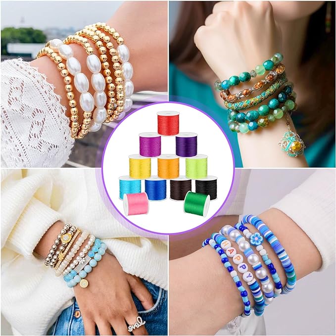 PAXCOO 12 Rolls Elastic Crystal Tec String for Bracelets, 0.8 MM Stretch Bead String Cord Jewelry Thread for Bracelets, Necklaces, Clay Beads, Pony Beads (Multiple Colors)