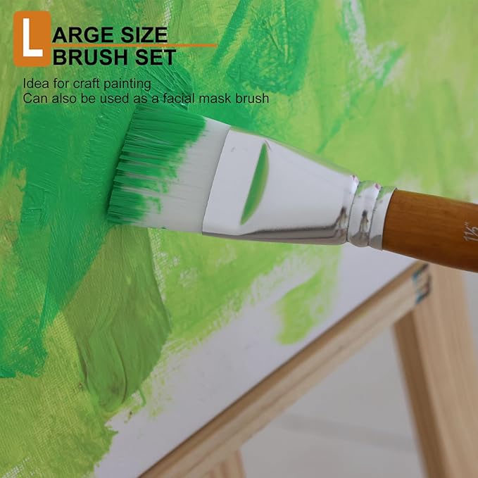 1 1/2 inch Flat Paint Brushes for Acrylic Painting,4 Pieces 38mm Large Craft Basecoating PaintBrushes with Wooden Handle for Acrylic, Oil, Body, Facial mask Brushes