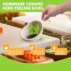 Pottery Herb Stripper Bowl -2025 New Handmade Ceramic Tool for Kale, Beets, Herbs - Ideal for Homesteading & Kitchen, Durable (White Glaze)