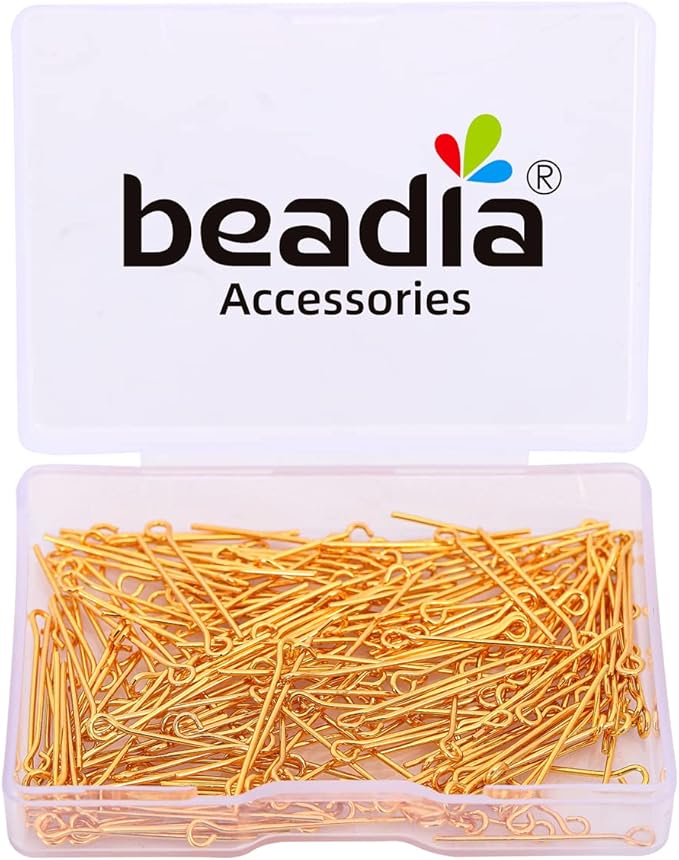 18K Gold Plated Open Eye Pins Non Tarnish 25mm 200pcs for Jewelry Making Findings