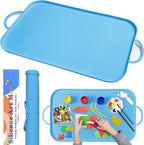Silicone Painting Station Mat for Kids, Large Silicone Craft Mat with Handle, Silicone Art Mat with Raised Edges for Painting, Jewelry-Making and Crafts Creation, 26x16in, Blue