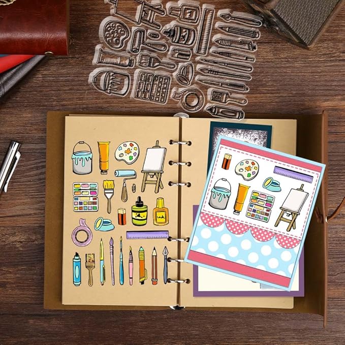 CHGCRAFT Painting Tools Clear Stamps Cake Transparent Silicone Stamps Brushes Brushboard Silicone Clear Stamp for Cards Making DIY Scrapbooking Album Photo Journal