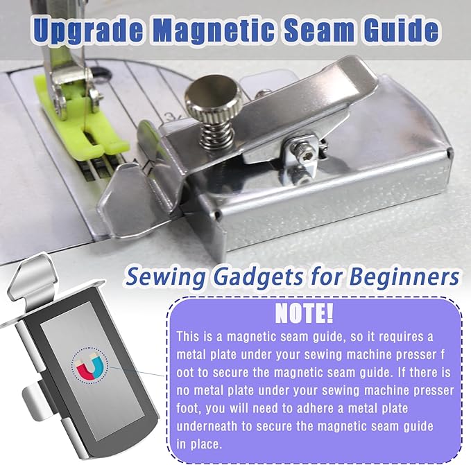 BREXFIRE Upgraded Magnetic Seam Guide for Sewing Machine, Magnetic Sewing Guide with Clip, Hemmer Guide, Multifunctional Hem Guide, Universal Sewing Machine Attachments, Sewing Supplies Accessories