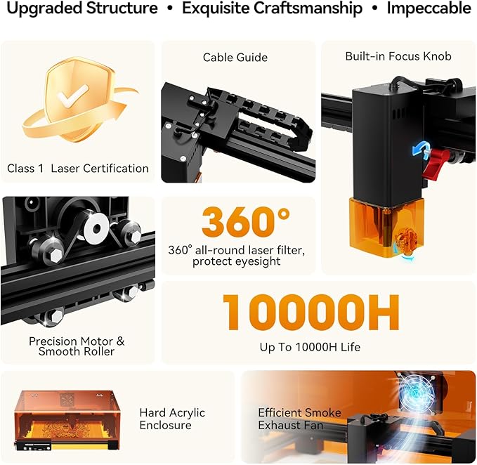 Laser Engraving Machine, Woxcker L2 MAX 5.5W Enclosure Laser Engraver, 300x300mm Bed Size 0.01mm High Precision Laser Engraving and Cutting for Wood Leather Glass Acrylic (Class 1 Laser 5500mW)