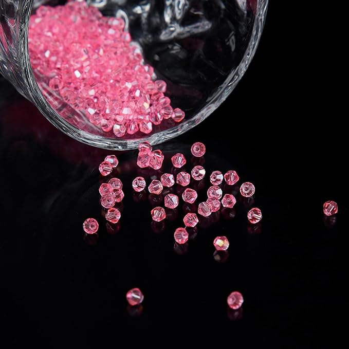 1200PCS 3mm Bicone Crystal Glass Beads for Jewelry Making, Sparkling Mini Beads for Suncatchers, DIY Bracelets & Craft Projects (Light Rose Red)