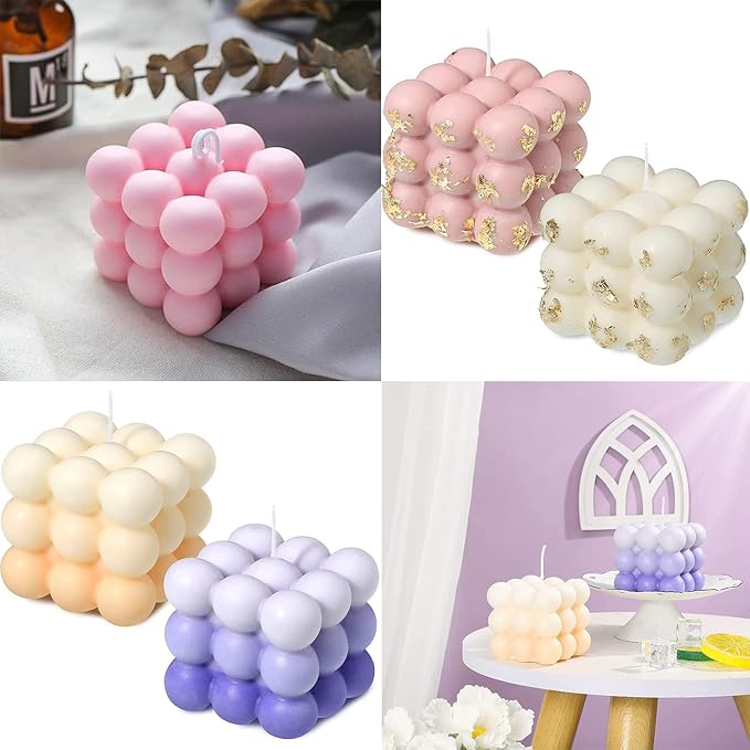 Konrisa Cube Candle Molds, 6 Cavity 3D Bubble Silicone Molds for Candles Making, Cake Mold for Baking Chocolate Dessert Mousse Cake Ice Cream and Making Soap Wax