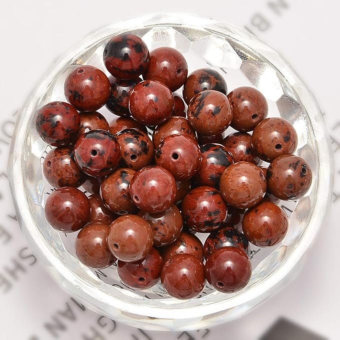 NCB 200pcs 6mm Mahogany Obsidian Loose Beads for Jewelry Making, Natural Semi Precious Beads Round Smooth Gemstones Spacer Beads Charms for Necklaces Bracelets (Mahogany Obsidian, 6mm 200Beads)