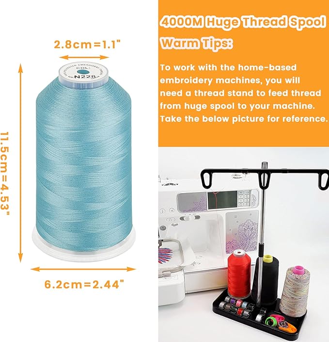 New brothread - Single Huge Spool 4000M Each Polyester Embroidery Machine Thread 40WT for Commercial and Domestic Machines - Baby Blue(Janome Color)