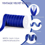 Chuangdi 1 Inch, 30 Yard Christmas Royal Blue Velvet Ribbon Vintage Wide Velvet Ribbons for Christmas Tree Ornaments Flower Bouquets Wedding Wreath Bow Making DIY Craft Choker