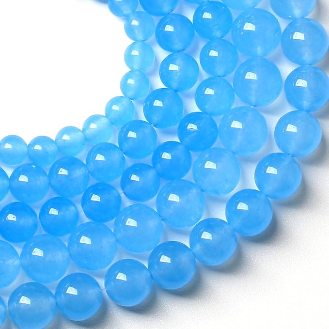 8MM Natural Stone Aquamarine Blue Chalcedony Beads Round Loose Beads for Jewelry Making Bracelet 90pcs 2 Strands 32"