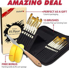 DUGATO 15pc Artist Paint Brush Set with Pop-Up Case, Palette Knife & Sponges - Nylon Hair for Acrylic, Oil, Watercolor, Gouache, Model & Craft Painting