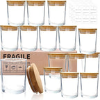 CONNOO 15 Pack 7 OZ Clear Candle Jars with Bamboo Lids, Thick Glass Empty Jars for Making Candles - Dishwasher Safe, in Bulk.