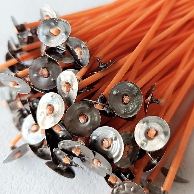 6 Inch Candle Wick,100 Piece Cotton Candle Wicks, Orange Low Smoke Pre-Waxed Candle Wicks with Tabs for Candle Making DIY