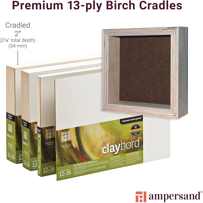 Ampersand Art Supply Wood Painting Panel: Museum Series Claybord, 30" x 40", 2" Cradled Profile