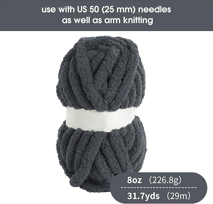 HOMBYS 8 Pack Assorted Chunky Yarn for Crocheting,Super Bulky Large Soft Fluffy Yarn,Plush Fuzzy Yarn,Thick Chenille Yarn for Hand Knitting/Arm Knitting,4 Dark Grey & 4 Grey(27yds,8 oz Each Skein)