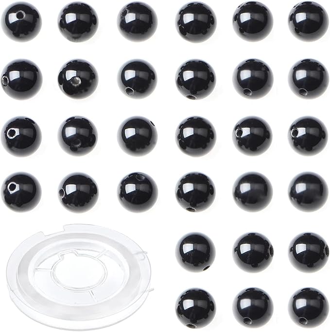 Natural Stone Beads Black Onyx Round Genuine Stone Beading Loose Gemstone Hole Size 1mm DIY Charm Smooth Beads for Bracelets Necklaces Earrings 6mm 200pcs (Black Onyx 6mm)