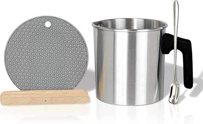 Aroparc Candle Making Pouring Pot, 1200ml / 40 oz Double Boiler Wax Melting Pot, 2lb Pouring Pitcher for Candle Making with Spoon, Wick Centering Device, Heat Resistant Mat
