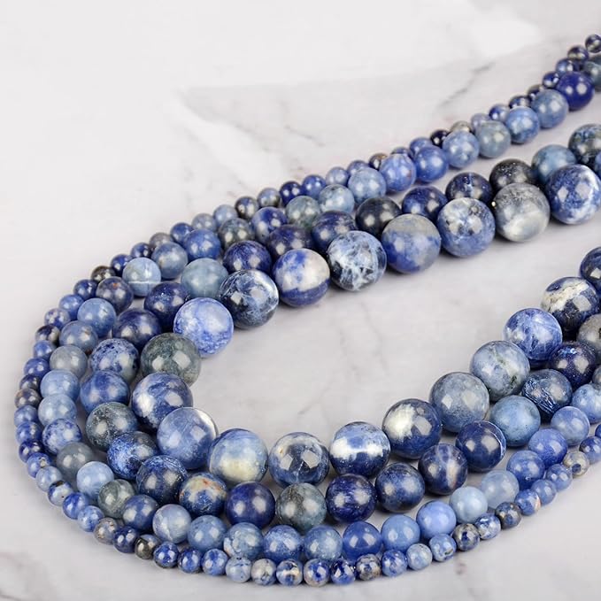 10mm 100pcs Natural Stone Beads Sodalite Round Genuine Stone Beading Loose Gemstone Hole Size 1mm DIY Charm Smooth Beads for Bracelet Necklace Earrings (Sodalite 10mm)