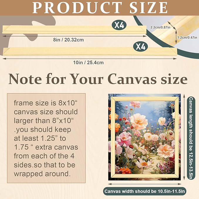 DoubleFill 2 Pack 8x10 Inch DIY Canvas Stretcher Bars Canvas Frame Wood Frames Kit Easy to Assemble for Prints, Posters, Oil Painting, Painting, Embroidery Stitch and Needlepoint Arts