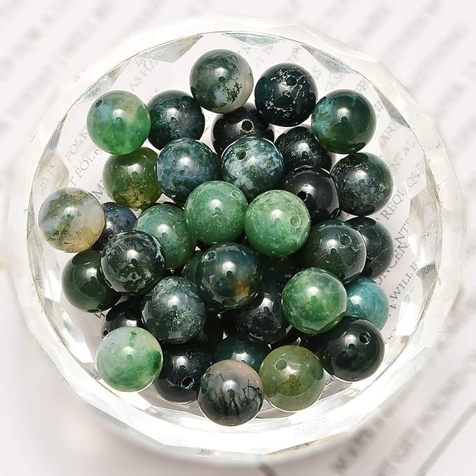 NCB 200pcs 6mm Green Moss Agate Loose Beads for Jewelry Making, Natural Semi Precious Beads Round Smooth Gemstones Spacer Beads Charms for Necklaces Bracelets (Green Moss Agate, 6mm 200Beads)