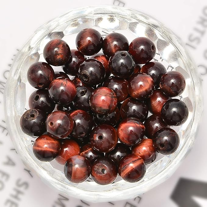 NCB 100pcs Original Natural Stone Beads Gemstone Round Loose Beads 6mm 8mm 10mm (Red Tiger's Eye, 10mm 100Beads)
